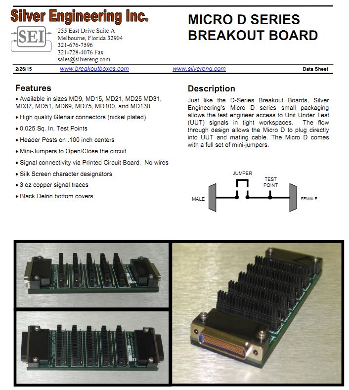 MicroD Series Breakout Boards Signal Testing